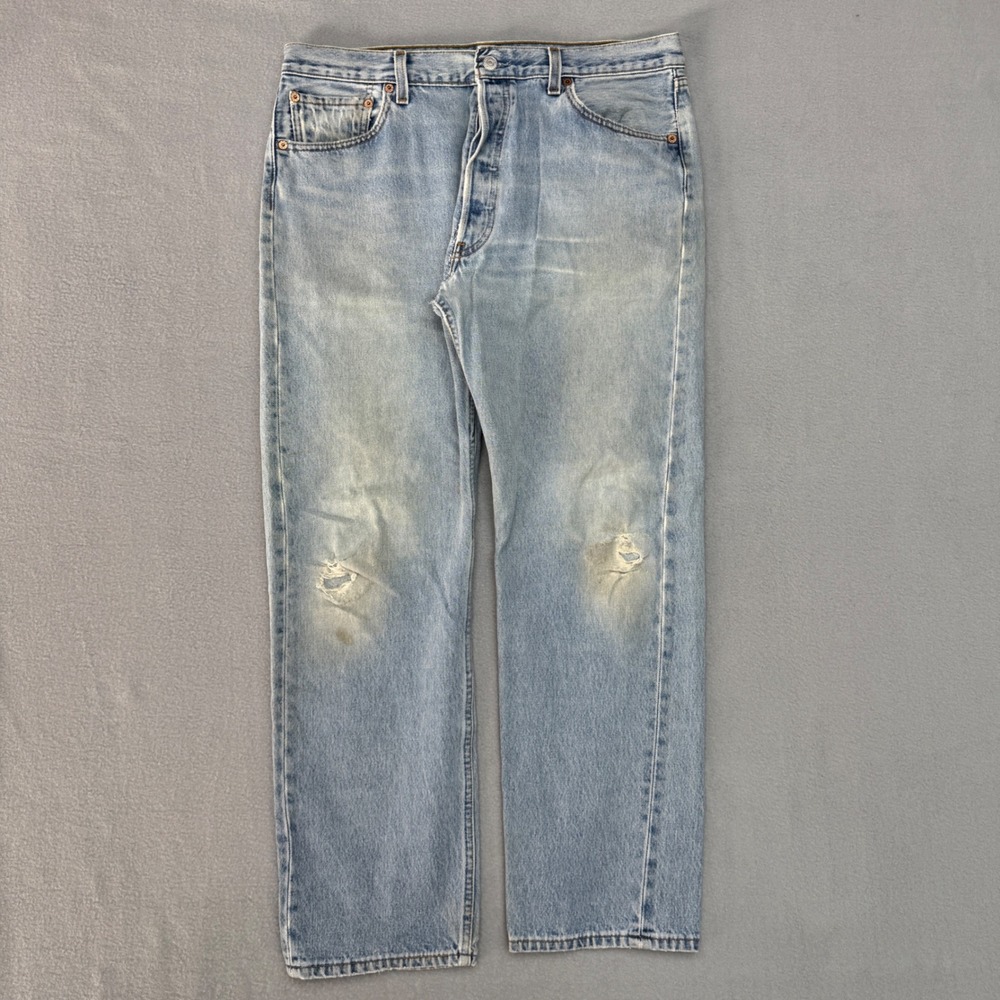 Vintage Levis 501 Jeans 36x30 Light Wash Thrashed Button Fly 90s Made In USA